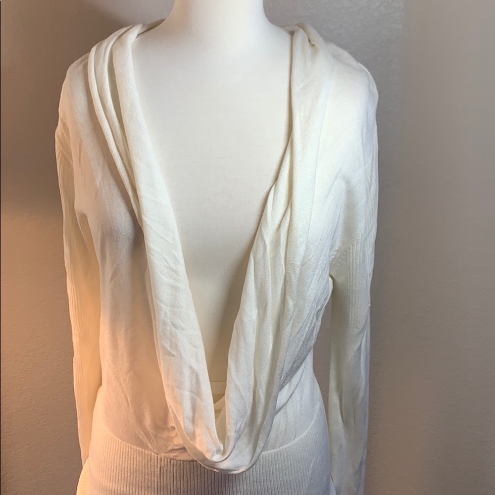 NWT cream super deep cowl neck thin sweater LG - Picture 2 of 6